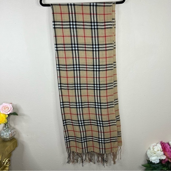 Beige Plaid Pashima Cashmere Unisex Scarf Women’s Men’s Luxurious Soft - Picture 10 of 10